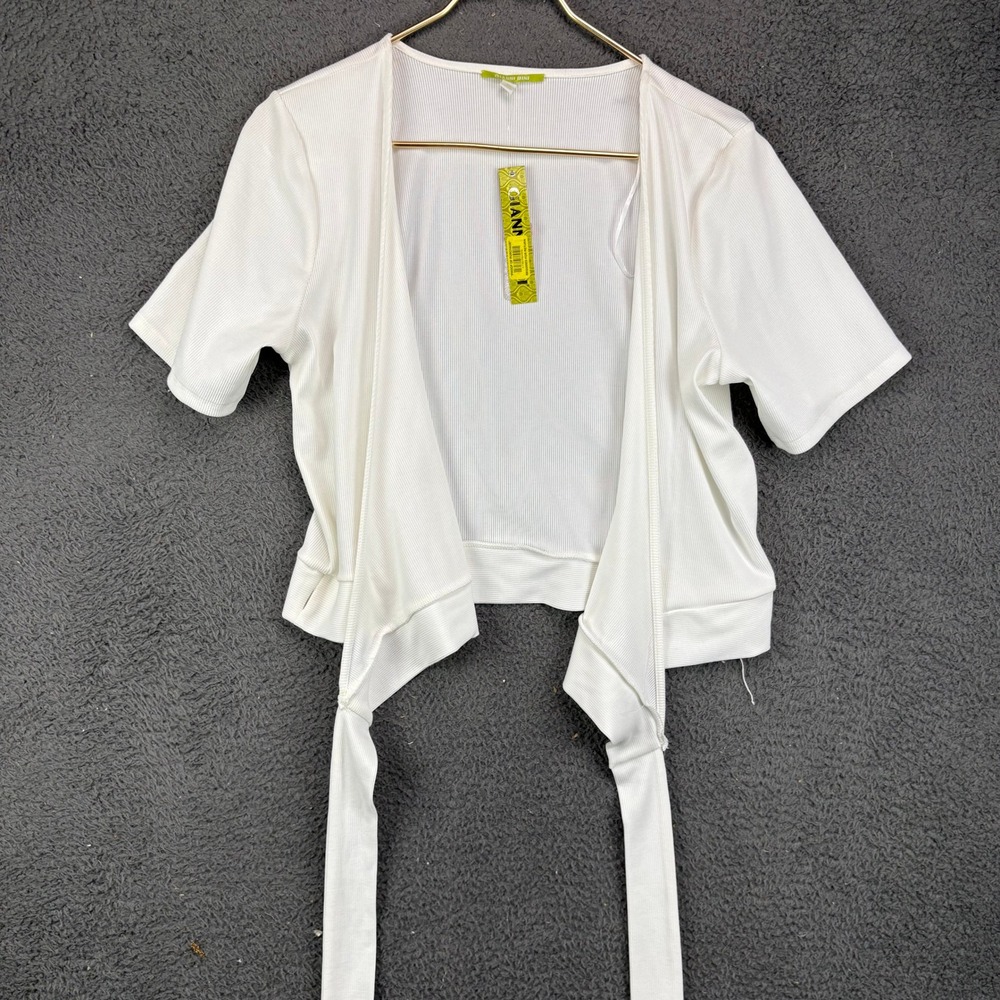 Gianni Bini Reeta Ivory Ribbed Tie Front Crop Top XL New 0170M420